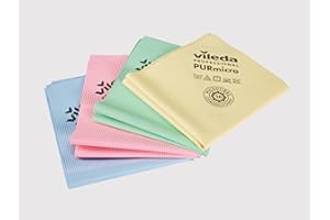 Vileda Professional, Bayeta PurMicro Active, Multicolor, Microfibra, Recubrimiento Pur, Superficies Lisas, INOX y Vidrio, Alta absorción, Secado sin rastros, 38x35cm