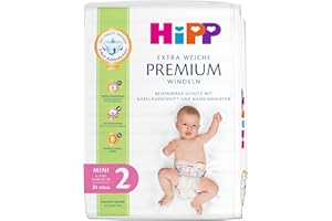 HiPP Bardzo miękkie pieluchy premium rozmiar 2 (mini 4-8 kg), 93 sztuki (3 opakowania po 31), z potrójną ochroną przed wyciekiem i podwójną ochroną skóry