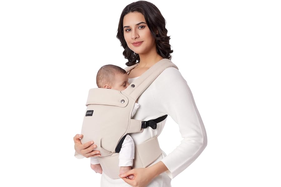 Momcozy PureHug Baby Carrier, Pure Cotton Carrier for 3-24 Months, Effortless to Put On, Ideal for Hands-Free Parenting, Enhanced Lumbar Support, Khaki