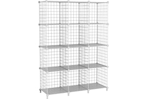 ATTDETJL Meuble de rangement en forme de cube, 12 étagères de rangement en fil de fer, multifonctionnel, pour le bureau, le salon, la cuisine, la salle de bain, blanc