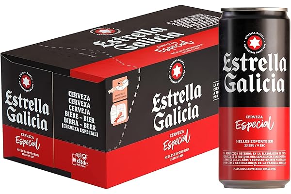 Estrella Galicia Especial - Cerveza Lager Especial, Pack de 10 Latas x 33 cl, Sabor Ligero y Amargo, Aroma a Lúpulo, 5,5% Volumen de Alcohol