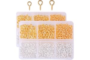 Fokroin 800 Pièces Crochet a Visser, Petites Aiguilles à Œillets à Vis en 3 Tailles, Mini Crochets à Oeil, Oeillets à Visser Crochets, pour Bricolage Artisanat Fabrication de Bijoux(4/4.5/5mm)