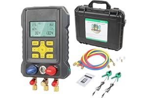 KAISAL Digital Manifold Gauge Set for 93 Refrigerants R134A R22 R12 R410A R1234YF HVAC Manifold Gauge Pressure&Temp Test AC Pressure Gauge Set with Temperature Clamp, 5ft Refrigerant Hoses, Low Loss Fittings
