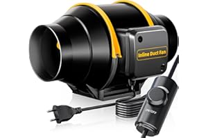 QiCrafe Extractor de Aire 100mm Ajustable, 367m³/h Extractor de Conducto en Línea con Controlador de Velocidad, Equipos de Ventilación para Tienda de Cultivo, Protección contra el Sobrecalentamiento