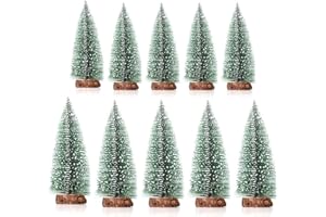 MSPEBEC Mini choinka, sztuczna mini choinka z efektem śniegu, dekoracja bożonarodzeniowa, dekoracja do samodzielnego wykonania, dekoracja na biurko, 10 sztuk