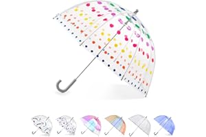 totes Parapluie transparent à bulles pour enfant avec poignée facile à prendre en main, Pois, Kids - 38" Canopy, Parapluie transparent à bulles avec auvent en forme de dôme, design léger,
