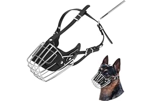 YINRIKOM Bozal para Perro, Cesta de Metal para la Cara del Perro, Correa de Cuero Ajustable Transpirable Adecuada para Perros Grandes y medianos (L) (Ferroso L)