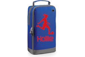 BEYONDSOME Personalised Girls Football Boot Bag Kids Sports Footy Rugby Pe Kit Gift, Royal Blue/Red Print