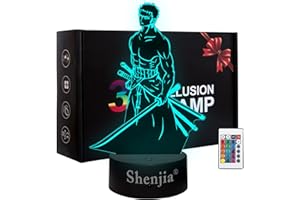 Shenjia 3d Led ONE PIECE Night Light Character Lámpara de productos básicos para niños Decoración de la habitación del hogar Luz de noche colorida Regalo para fanáticos de Merch (Roronoa Zoro-A)