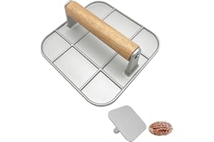 Foyucool Pressa per Hamburger, 16cm Quadrato Smash Burger Press, Impugnatura in Legno Resistente al Calore, per Hamburger, Cottura di Bistecche, Grigliate, Argentato
