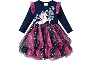 DXTON Vestito da Ragazza Principessa Unicorno Abito Bambina Festa Manica Corta Tulle 2-8 Anni