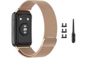 ZoRoll Bransoletka kompatybilna z Huawei Watch Fit, bransoletka zastępcza ze stali nierdzewnej, metalowa bransoletka do zegarka, regulowana magnetycznie, kompatybilna z Huawei Watch Fit, różowe złoto