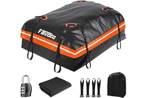 Favoto Box da Tetto Auto 425L - Borsa da Tetto Impermeabile Portapacchi Pieghevole con Tappetino Antiscivolo Gancio Porta e Cinghie di Rinforzo per Trasporto di Bagagli Arancione