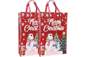 TOPEEDY 2 Packs Xmas Gift Bags,Red Reusable Tote Bags With Handles For Holiday Christmas Party, 60cm*40cm Christmas Shopping Bag For Present