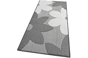 emmevi Tappeto Cucina 3D Fiore Tridimensionale Morbido Bordato Moderno Passatoia Antiscivolo 57x230 Grigio