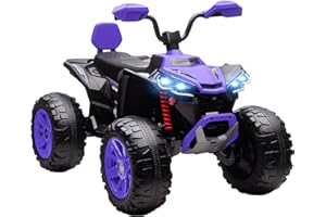 AIYAPLAY 24V Elektro Quad für Kinder, Kinderquad mit Vorwärts-, Rückwärtsfunktion, 4 gefederten Rädern, Scheinwerfer, USB- & MP3-Anschluss, 2 Sitzer Kinderfahrzeug 4-6,5 km/h, für 3-8 Jahre, Lila
