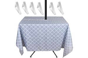 MKISHINE Tablecloth for patio table,bonus 6 clips fit patio table perfectly with opening for umbrella stand,robust, waterproof,machine washable with the zip you can take it on and off easily