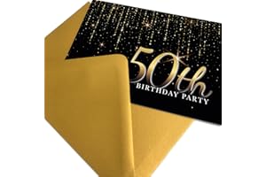 PREMIO CARDS 50th Birthday Invitations for Women or Men, 50th Birthday Invites with Gold Envelopes, Black and Gold Premium Invite Cards (50 Pack)