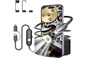 Endoskopkamera med ljus, Ferdiiz 1920P HD dubbel lins rörkamera med 8 + 1 LED, vattentät IP67-inspektionskamera, ingen WLAN krävs kanalkamera för Android och iOS, – 16,4 fot/5 m