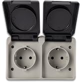REV AquaBase 2 Pin Dual Socket for Wet Rooms - IP54 Splashproof - Horizontal - Grey