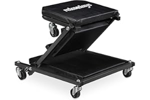 Relaxdays Tabouret d'atelier 2 en 1, Chariot de mécanicien, Pliable, Roues pivotantes à 360°, siège Garage, Acier, Noir