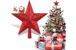 Weihnachtsbaumspitze Stern, AOBETAK Leicht Glitzernde Christbaumspitze Weihnachten Bäume Deko Kunststoff Weihnachtsbaum Sterne Weihnachtsverzierung, Christmas Tree Topper Stars, 20cm (Rot)