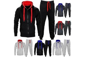 Style Spot Mens Full Zip UP Contrast Tracksuit Brushed Fleece Bottom Hoody Joggers Sports Suit