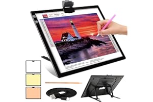 KEIWRLIGHT A3-Lichtbox zum Nachzeichnen, wiederaufladbares Leuchtbrett, 3 Farben, stufenlos, 6 Helligkeitsstufen, Leuchttisch zum Nachzeichnen, verstellbarer Stand-Lichtbrett für Diamantmalerei