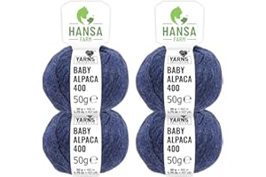 ‎HANSA-FARM HANSA-FARM | 100% Baby Alpakawolle in 50+ Farben (kratzfrei) - 200g Set (4 x 50g) - weiche Alpaka Wolle zum Stricken & Häkeln in 6 Garnstärken by Hansa-Farm - Dunkelblau Heather (Blau)