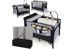 DREAMADE 5 en 1 Lit Parapluie Bébé 110x76x82CM avec Matelas Lit Cododo Tout-Petites 0-9Mois avec Hauteur Réglable,Bascule 5-10°,Roues avec Freins,Boîte à Musique (Gris Clair)