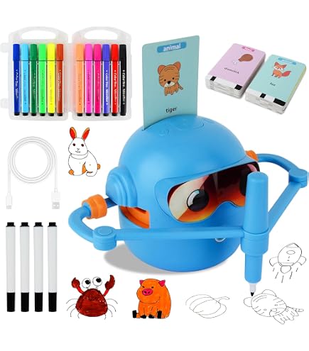 Robot De Dibujo Inteligente para Niños | Robot Garabato | con Función De Interacción De Voz, 100 Tarjetas De Vocabulario Y 12 Bolígrafos De Colores, Regalo Educativo para Años De 5 Años En Adelante