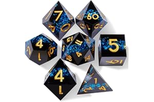 ORUZA 7 PCS Polyhedral DND Dice Resin Sharp Edge D&D Dice Set for Dungeons and Dragons RPG MTG Table Role Playing Games Die D20 D12 D10 D8 D6 D4 D%