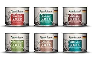 VENANDIANIMAL Nourriture humide Venandi Animal Premium pour chats, pack d'essai III, poulet, dinde, bœuf, poulet + lapin, veau, dinde, 6 x 200 g, sans céréales et naturelle, 1,2 kg