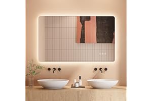 Dripex LED Bathroom Mirror with Lights, 600 * 1000 MM Light up Backlit Mirror Bathroom Anti Fog Illuminated Mirrors Dimmable Switch with 3 Colors,Horizontal/Vertical