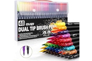 ARTOYS Filzstifte Set,48 Farben,Dual Brush Pen Set Dicke und Dünne Spitze für Kinder und Erwachsene Mandala Fasermaler 1-2 mm/Fineliner 0,4 mm