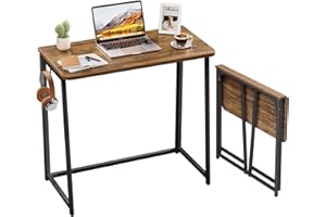 WOHOMO Scrivania pieghevole per computer, piccola scrivania da 80 cm, salvaspazio, pieghevole, postazione di lavoro per casa e ufficio, facile da montare, noce rustico