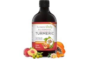 TURMERIC VITALITY Bio-Fermented Turmeric Curcumin Supplement with Black Pepper & Ginger, Papaya Digestive Enzymes & Live Cultures (Peach)