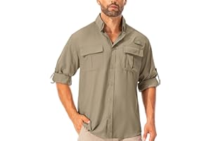 Asfixiado Camicia da uomo Safari UPF50+, a maniche lunghe, traspirante, ad asciugatura rapida, funzionale, per il tempo libero