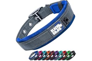 Black Rhino - The Comfort Collar - Collar de perro acolchado de neopreno ultra suave para todas las razas. Resistente, ajustable, reflectante y resistente a la intemperie (XL, azul y negro)
