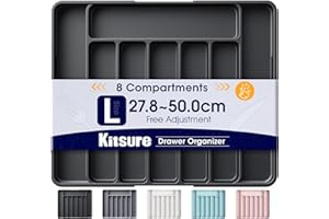 Kitsure Large Cutlery Drawer Organiser for Kitchen - Adjustable Cutlery Tray for Effortless Utensil Sorting, Versatile Kitchen Storage & Organisation Solution, Black, 34.8 x 3.9 x 27.8~50.0 cm