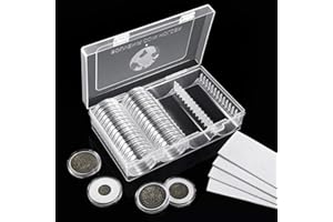 MUROAD Lot de 60 capsules de pièces de monnaie de 41 mm avec joint en mousse, boîte de rangement pour collection