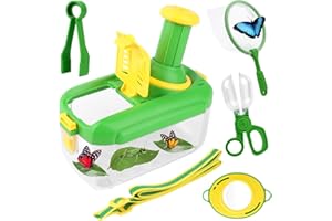 ELEPRUC Kit Exploration Enfant 5 Pièces, Boîte d'Observation avec Loupe, Capture Insectes, Cages à Insectes, Filet à Papillons, Cadeau Éducatif Extérieur pour Garçon et Fille 3+ Ans, Jouet Nature (Vert)