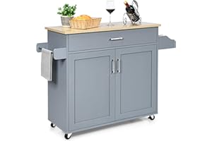 COSTWAY Kitchen Storage Trolley, Rolling Kitchen Island with Adjustable Shelf and Large Drawer, Home Restaurant Dining Room Organiser Sideboard Cupboard Cabinet Cart (Grey, 116 x 40 x 85cm)