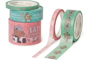 Legami - Lot de 5 rubans adhésifs en papier, Tape by Tape, Cute Animals, colorés, pour coller, décorer et personnaliser, 3 tailles différentes, longueur de 5 mètres chacune