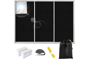 NHTJTHE oscurante per finestre, 3 m x 1,45 m, per lucernario, oscurante, per interni, senza forature, panno nero, con un metro a nastro, pellicola termica al metro, per camera da letto