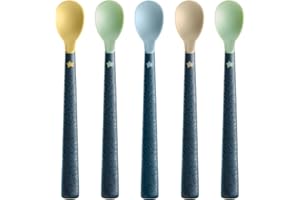 Tommee Tippee Cucchiai a punta morbida per lo svezzamento Softee utilizzabili dai 4 mesi in su, confezione da 5, lunghi manici antiscivolo, punta extra morbida, cucchiai per bambini privi di BPA