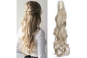 SEGO Extension Coda Capelli Ricci Mossi con Pinza 60cm 150g Coda di Cavallo Finta Fascia Unica Hair Sintetici Posticci Donna - Biondo Cenere/Biondo Chiaro