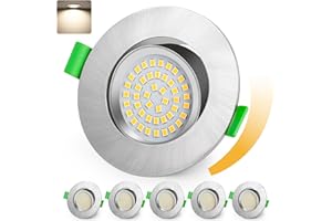 KYOTECH Reflektor LED do zabudowy 230 V, możliwość ściemniania, 68-80 mm, ultra płaski, punktowy LED, 5 W, IP44, lampa punktowa do zabudowy, neutralna biel, 4000 K, obracane o 45°, oświetlenie