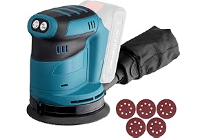 AMTOVL Orbitalslipmaskin 90 W elektrisk slipmaskin med 3 hastigheter variabel 7 000-9500-1 000 rpm med 5 st 120 maskor 125 mm