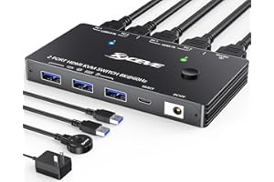 MLEEDA 8K Commutateur KVM HDMI 8K@60Hz 4K@120Hz, KVM Switch HDMI USB pour 2 PC Partageant 1 Monitor et 4 Ports USB 3.0 Clavier Souris, HDCP 2.3, HDR 10, avec Contrôleur de Bureau et 2 Câbles USB 3.0